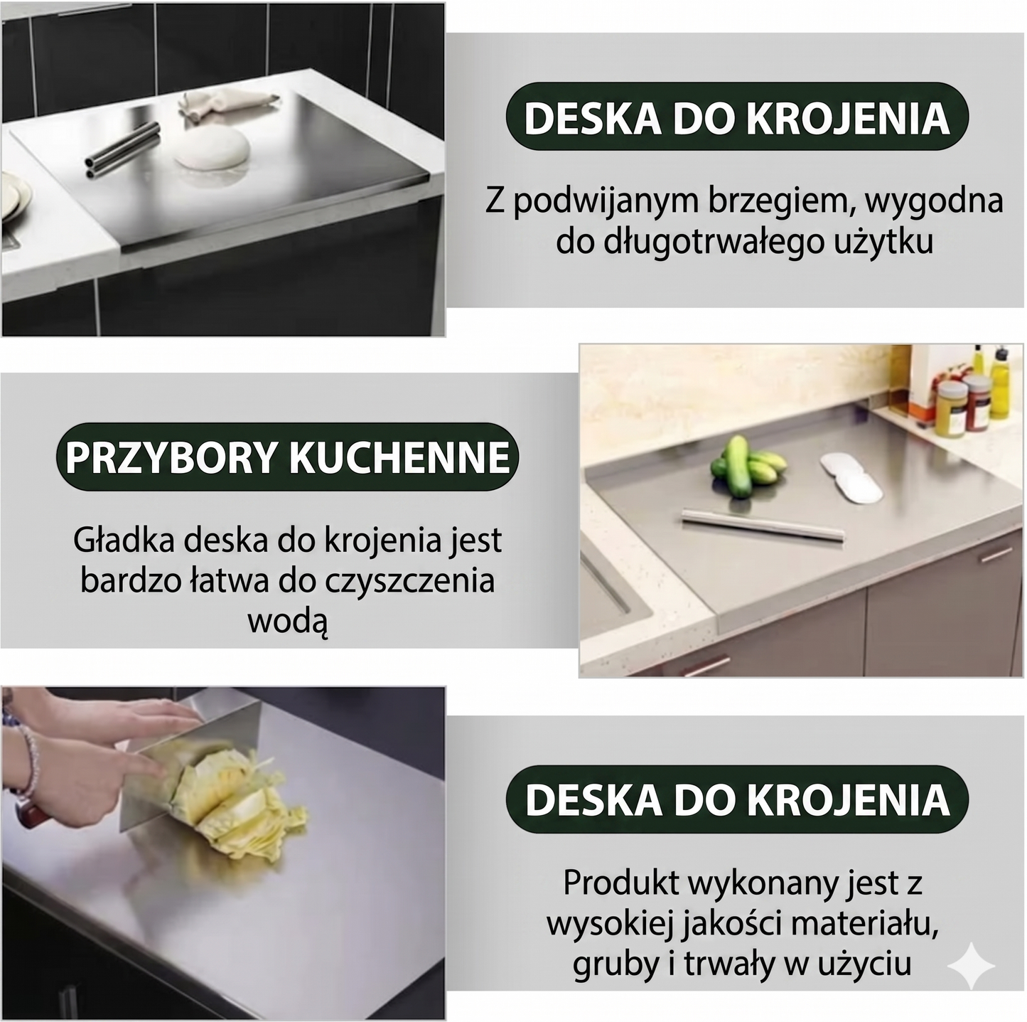 Deska do krojenia ze stali nierdzewnej na blat kuchenny