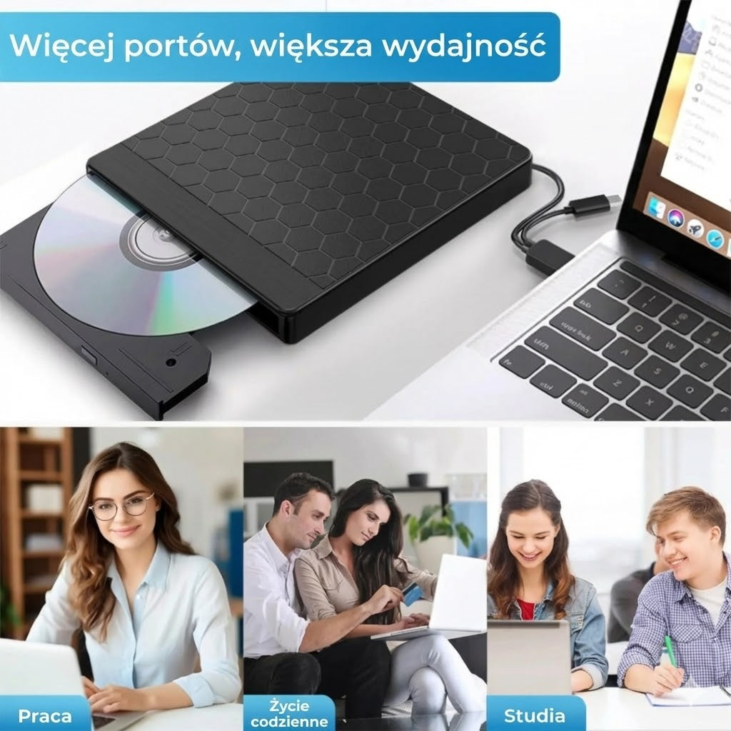 Zewnętrzny odtwarzacz i nagrywarka DVD 8 w 1 – z hubem USB