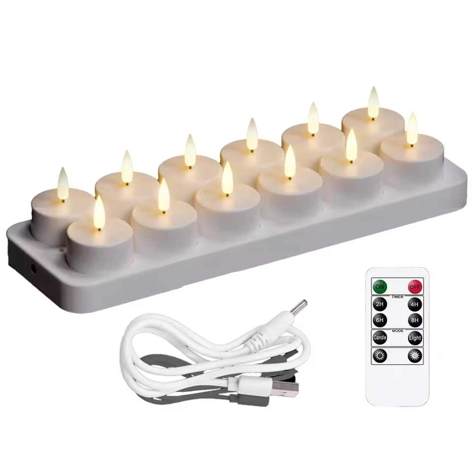 Ładowalne lampki LED typu tealight (bez płomienia) — tworzą przytulną atmosferę — bez ryzyka pożaru