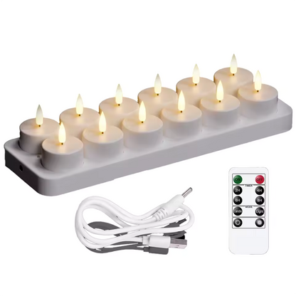 Ładowalne lampki LED typu tealight (bez płomienia) — tworzą przytulną atmosferę — bez ryzyka pożaru