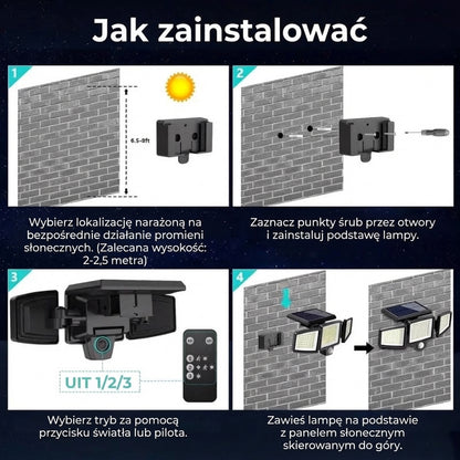 [200 diod LED] Solarna lampa ścienna z czujnikiem ruchu – Zewnętrzne oświetlenie solarne – Wodoodporność IP65 – 100% oszczędności energii