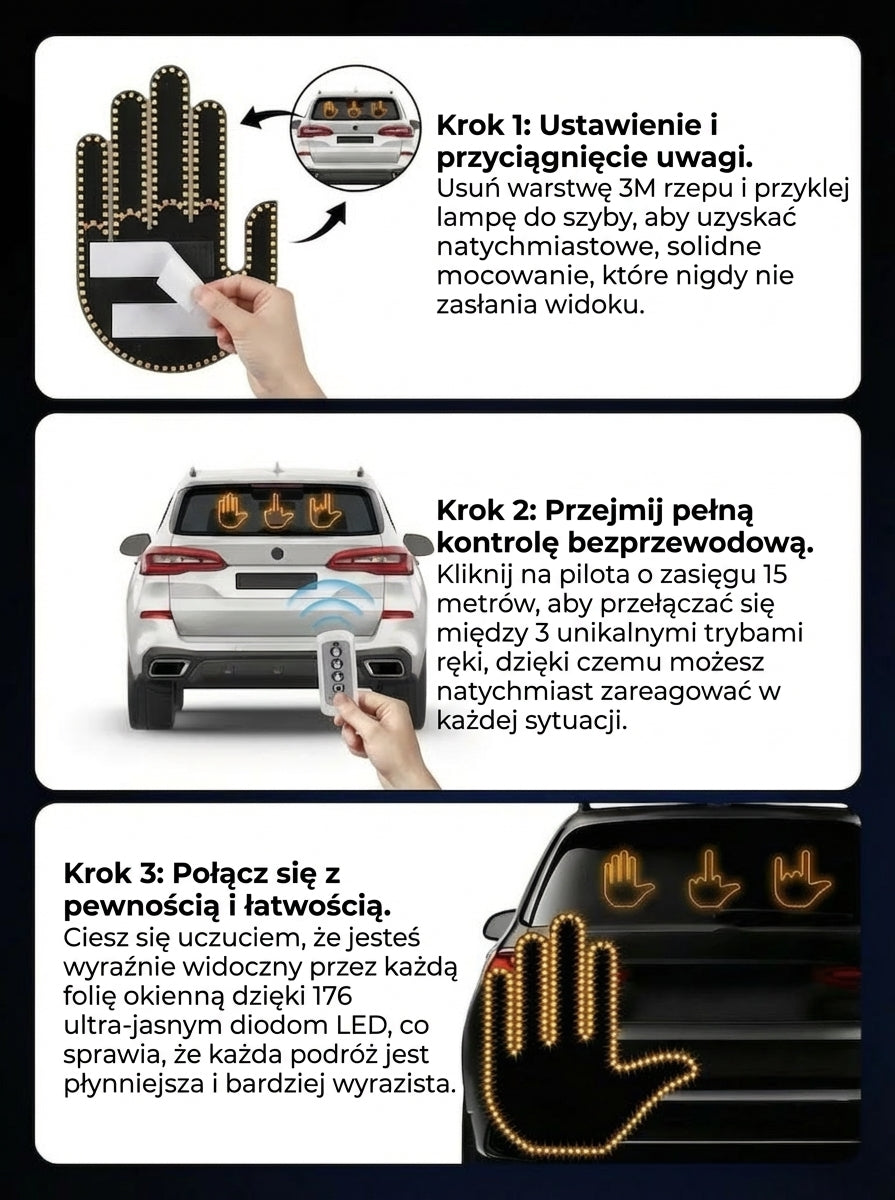 Świecąca lampka samochodowa w kształcie dłoni