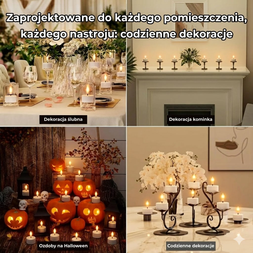 Ładowalne lampki LED typu tealight (bez płomienia) — tworzą przytulną atmosferę — bez ryzyka pożaru