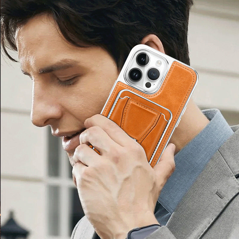 Skórzane etui magnetyczne na iPhone'a z portfelem na karty
