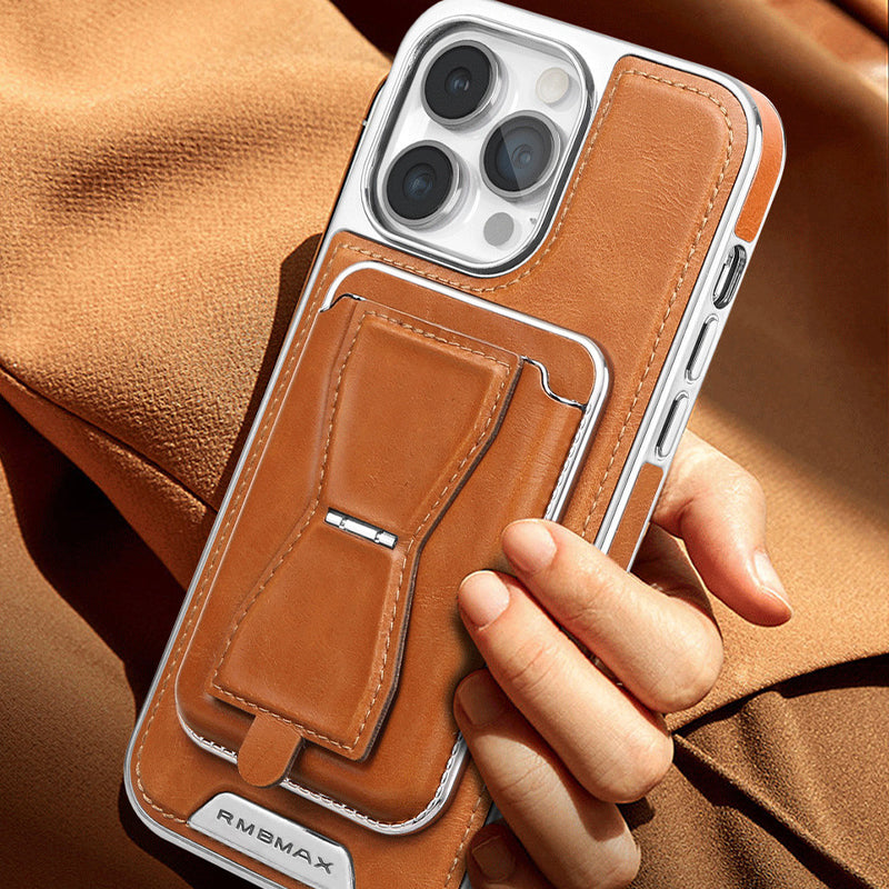 Skórzane etui magnetyczne na iPhone'a z portfelem na karty