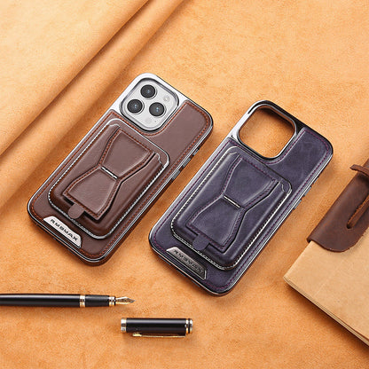 Skórzane etui magnetyczne na iPhone'a z portfelem na karty