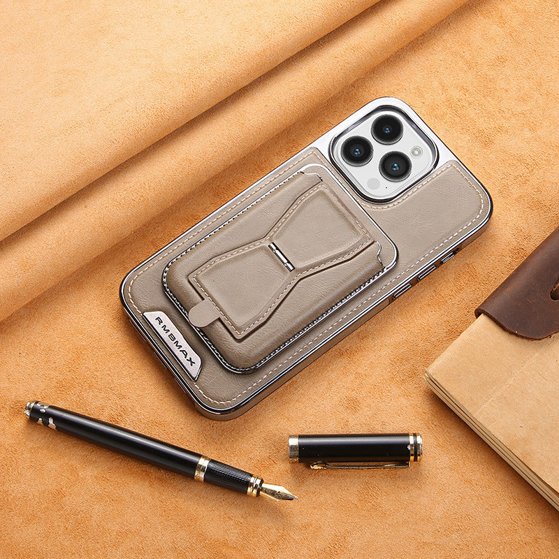 Skórzane etui magnetyczne na iPhone'a z portfelem na karty