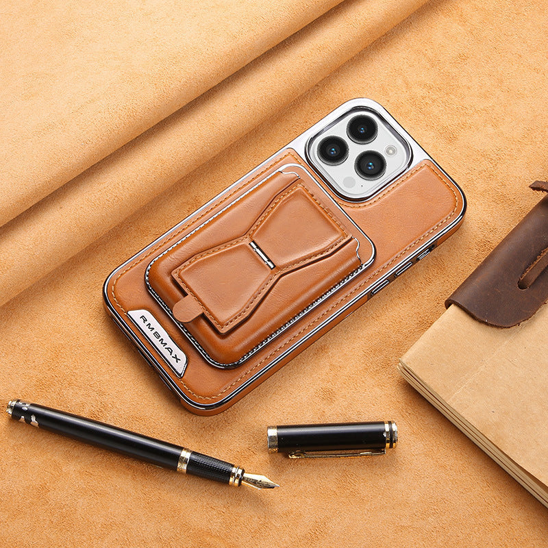 Skórzane etui magnetyczne na iPhone'a z portfelem na karty