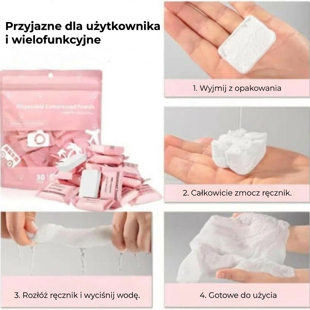 Kompresowane ręczniki w tabletkach – przenośne ręczniki podróżne, idealne do biwakowania i aktywności na świeżym powietrzu