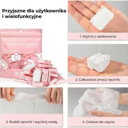 Kompresowane ręczniki w tabletkach – przenośne ręczniki podróżne, idealne do biwakowania i aktywności na świeżym powietrzu