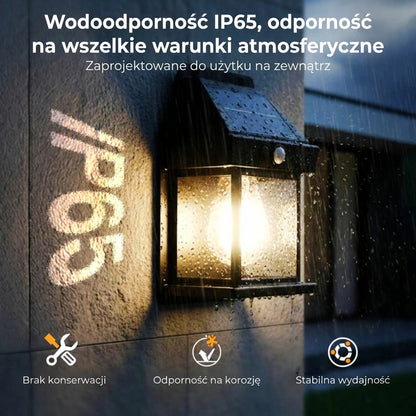 Solarny kinkiet z czujnikiem ruchu – zewnętrzne oświetlenie solarne – bezprzewodowy i wodoodporny (IP65)