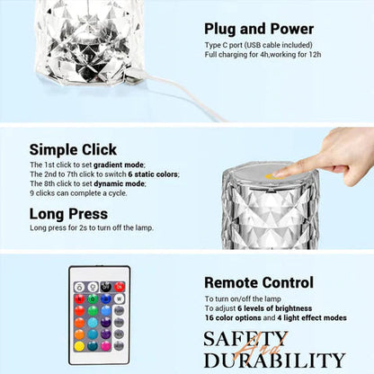 Romantyczna kryształowa róża ze zmieniającym się kolorem światłem