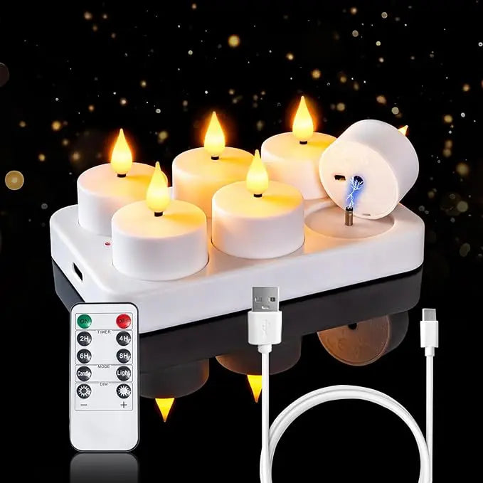 Ładowalne lampki LED typu tealight (bez płomienia) — tworzą przytulną atmosferę — bez ryzyka pożaru