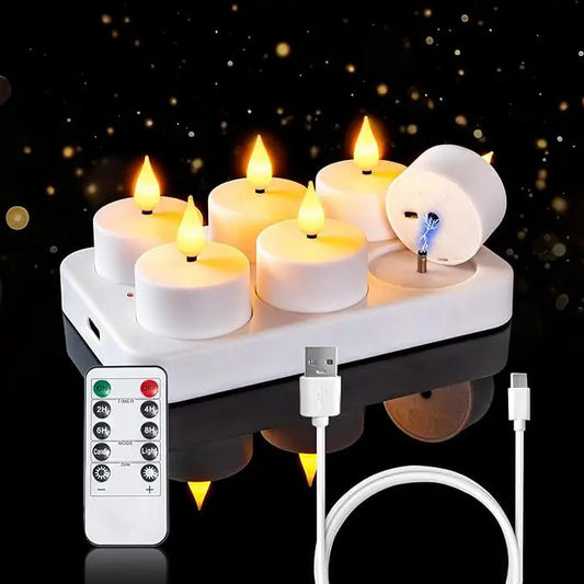 Ładowalne lampki LED typu tealight (bez płomienia) — tworzą przytulną atmosferę — bez ryzyka pożaru