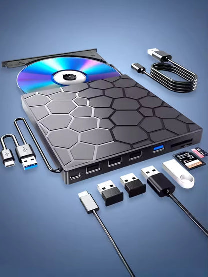 Zewnętrzny odtwarzacz i nagrywarka DVD 8 w 1 – z hubem USB