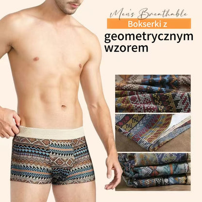 Oddychające bokserki męskie z geometrycznym wzorem – 1 zestaw (3 sztuki)