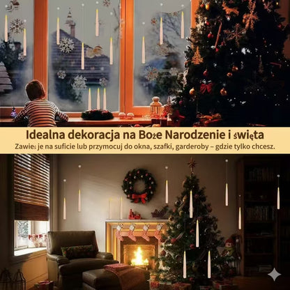 12 unoszących się świec LED z pilotem w kształcie różdżki – bezpłomieniowe wiszące świece do dekoracji bożonarodzeniowych i halloweenowych