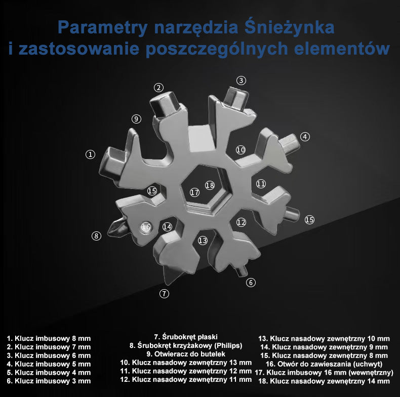 Wielofunkcyjne narzędzie w kształcie śnieżynki (18 w 1)