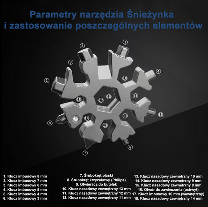 Wielofunkcyjne narzędzie w kształcie śnieżynki (18 w 1)