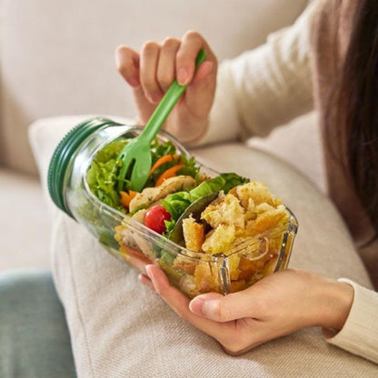 Przenośny pojemnik na sałatkę – szczelny lunchbox z przegródkami i pojemnikiem na sos (można myć w zmywarce)