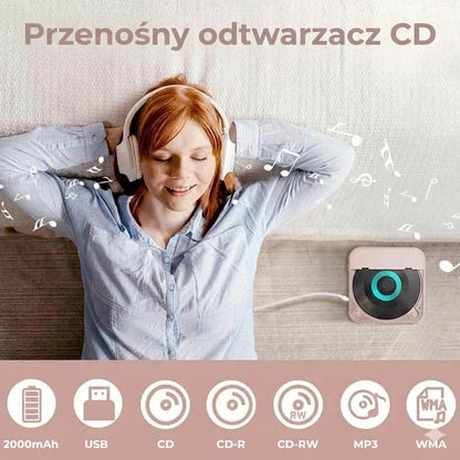 Przenośny odtwarzacz CD z Bluetooth – akumulatorowy Discman do samochodu i w podróż (Anti-Shock)
