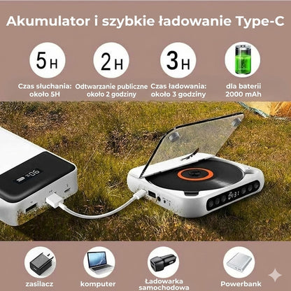 Przenośny odtwarzacz CD z Bluetooth – akumulatorowy Discman do samochodu i w podróż (Anti-Shock)