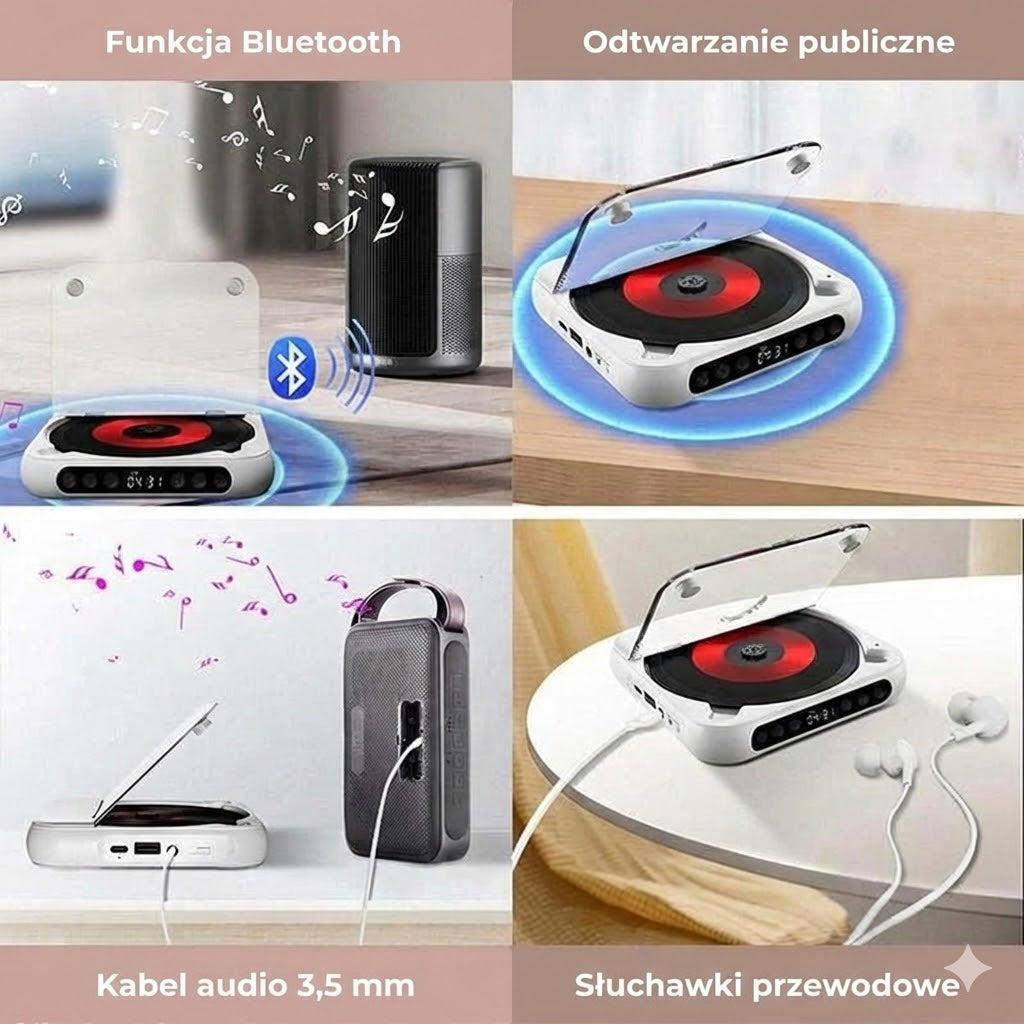 Przenośny odtwarzacz CD z Bluetooth – akumulatorowy Discman do samochodu i w podróż (Anti-Shock)