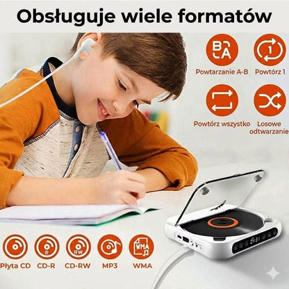 Przenośny odtwarzacz CD z Bluetooth – akumulatorowy Discman do samochodu i w podróż (Anti-Shock)