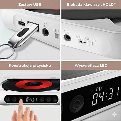 Przenośny odtwarzacz CD z Bluetooth – akumulatorowy Discman do samochodu i w podróż (Anti-Shock)