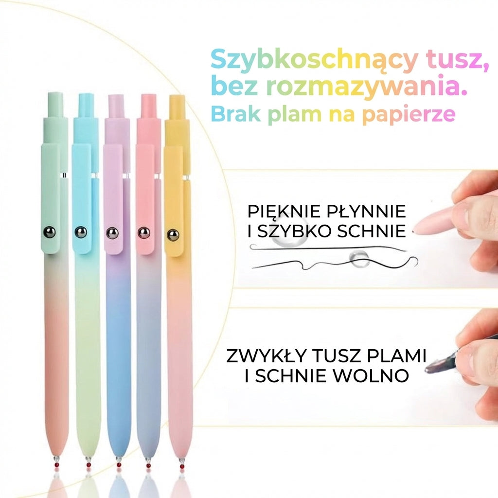 Luksusowy zestaw długopisów żelowych (5 szt.) – Estetyczny gradientowy design – Szybkoschnący tusz 0,5 mm
