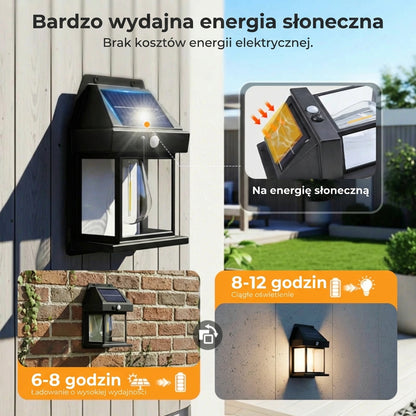 Solarny kinkiet z czujnikiem ruchu – zewnętrzne oświetlenie solarne – bezprzewodowy i wodoodporny (IP65)