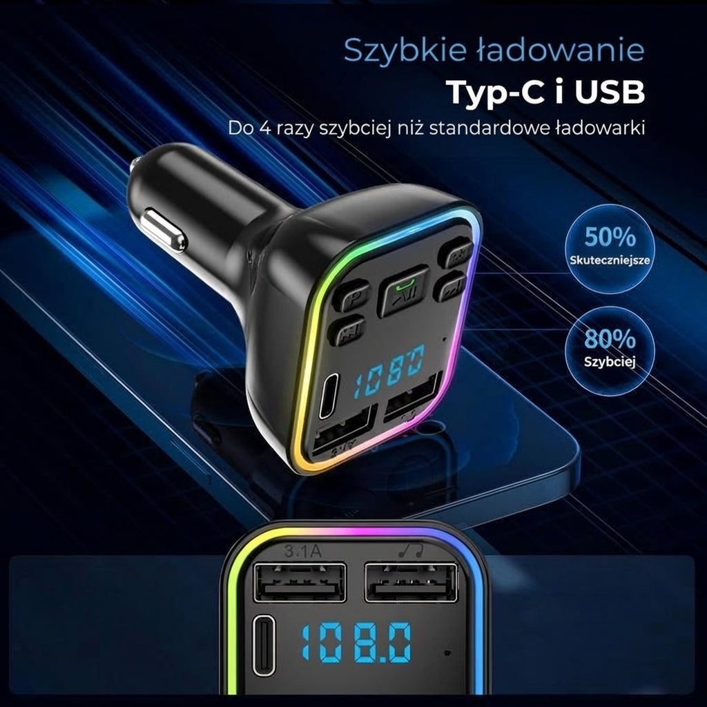Adapter samochodowy Bluetooth FM i ładowarka