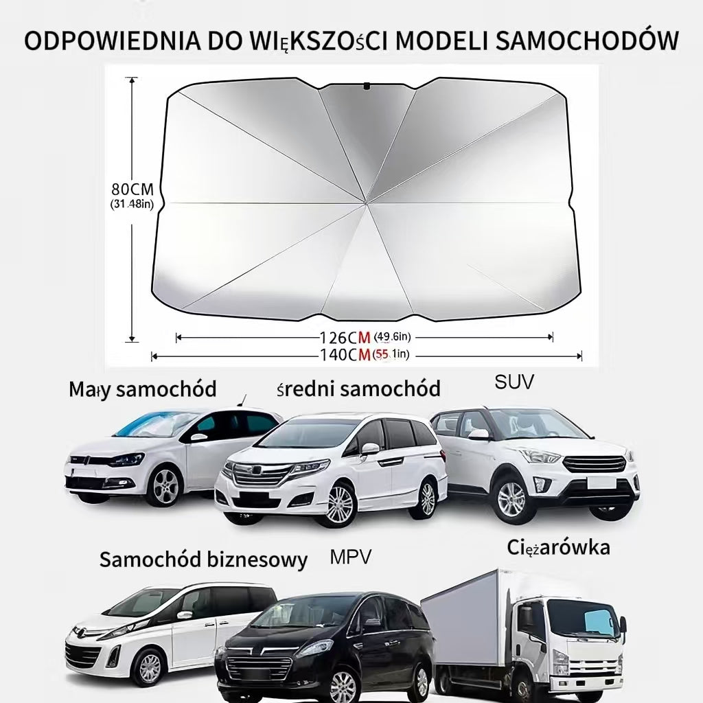 Składana osłona przeciwsłoneczna na przednią szybę – parasolowy design chroniący przed upałem i promieniowaniem UV