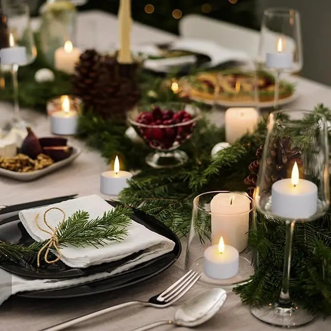 Ładowalne lampki LED typu tealight (bez płomienia) — tworzą przytulną atmosferę — bez ryzyka pożaru
