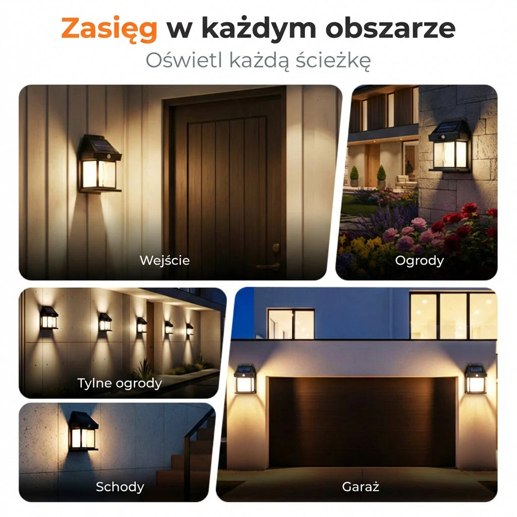 Solarny kinkiet z czujnikiem ruchu – zewnętrzne oświetlenie solarne – bezprzewodowy i wodoodporny (IP65)