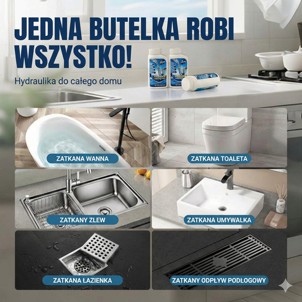 Silny środek do udrażniania rur – płynny preparat do kuchni, prysznica i toalety (rozpuszcza włosy i tłuszcz)