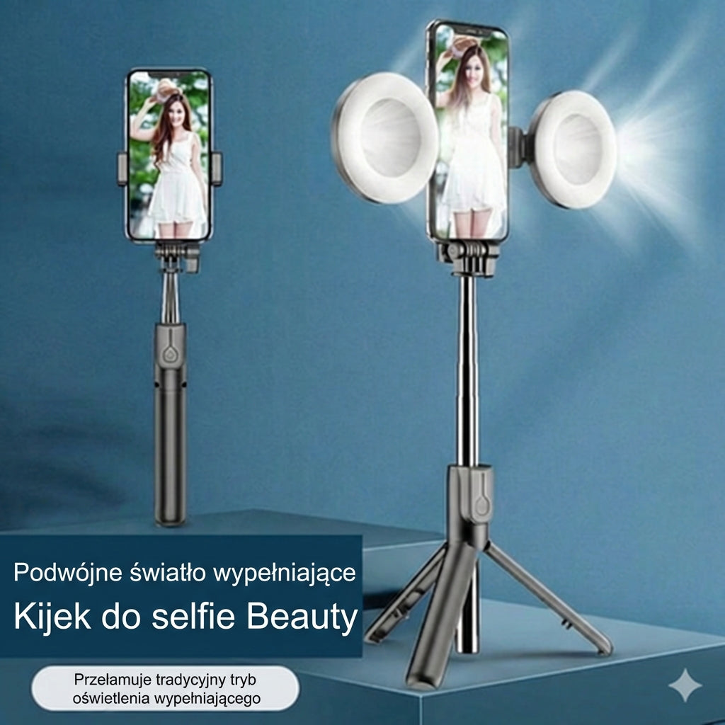 Selfie stick 6-w-1 ze statywem i lampą doświetlającą – statyw Bluetooth z pilotem (do iPhone’a i telefonów z Androidem)