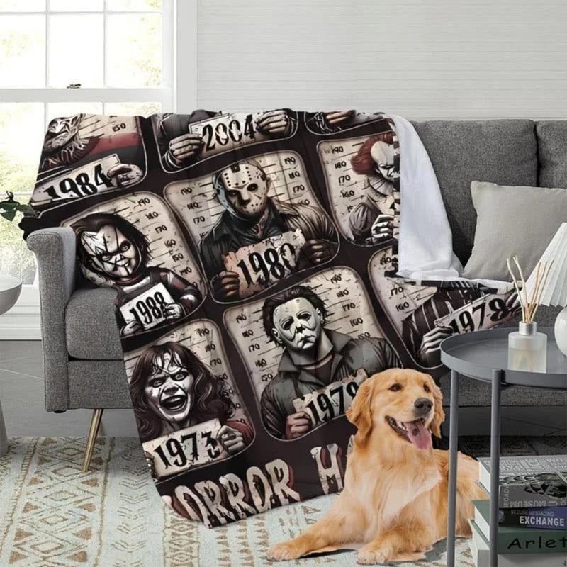 Miękki koc polarowy w stylu horror