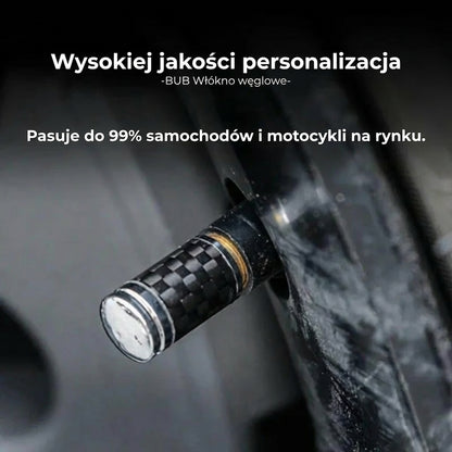 Luksusowy zestaw nakrętek na wentyle z włókna węglowego – Wygląd karbonowy – Uniwersalne do samochodów, motocykli i rowerów – Sportowa ochrona felg – [Zestaw 4 szt.]