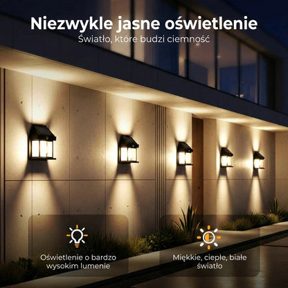 Solarny kinkiet z czujnikiem ruchu – zewnętrzne oświetlenie solarne – bezprzewodowy i wodoodporny (IP65)