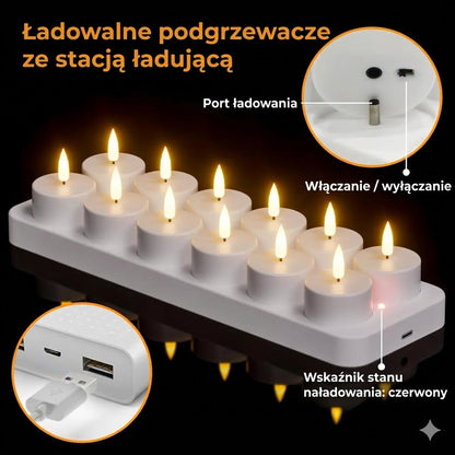 Ładowalne lampki LED typu tealight (bez płomienia) — tworzą przytulną atmosferę — bez ryzyka pożaru