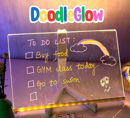 DoodleGlow™ magiczna tablica LED do rysowania – świecąca tablica dla dzieci (z markerami i szablonami)