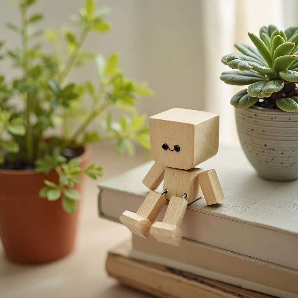 Urocza drewniana figurka – 12 wyrazów twarzy
