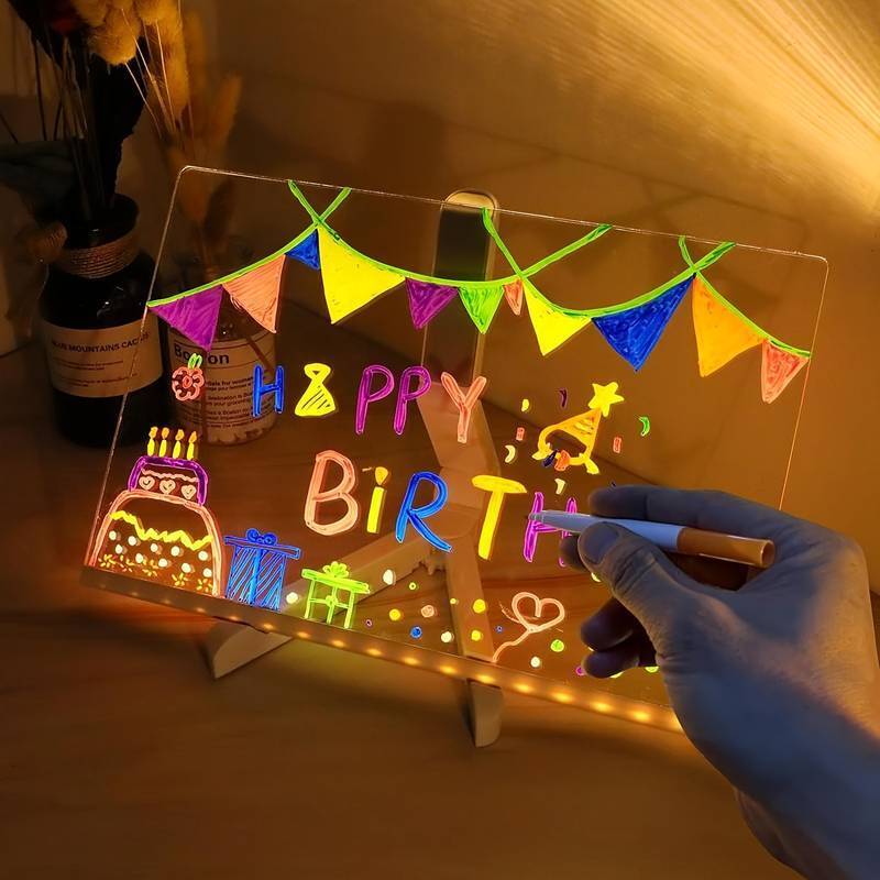 DoodleGlow™ magiczna tablica LED do rysowania – świecąca tablica dla dzieci (z markerami i szablonami)