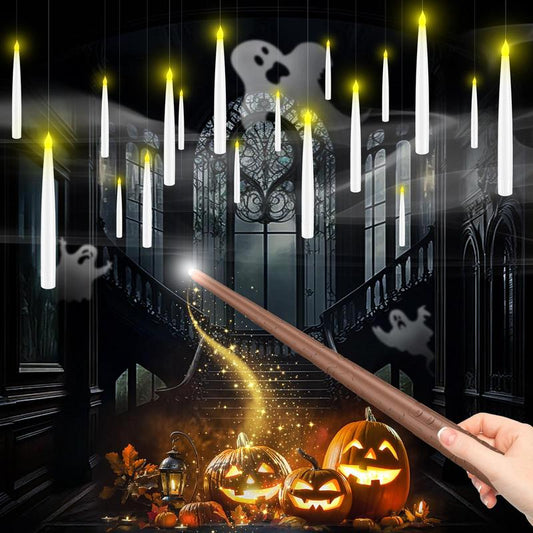 12 unoszących się świec LED z pilotem w kształcie różdżki – bezpłomieniowe wiszące świece do dekoracji bożonarodzeniowych i halloweenowych