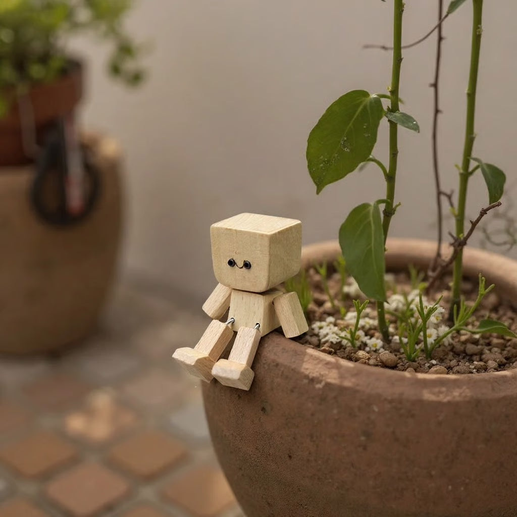 Urocza drewniana figurka – 12 wyrazów twarzy