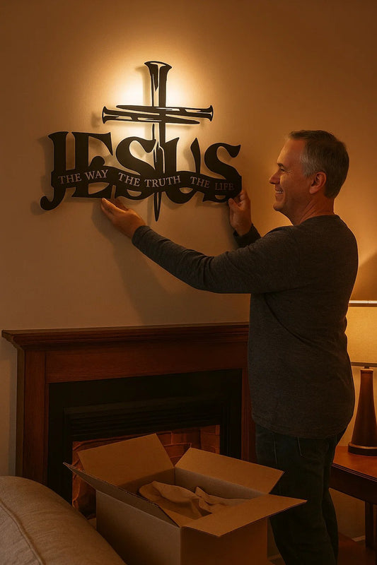 Ekskluzywna dekoracja ścienna – Jezus i krzyż w ręcznie wykonanym designie