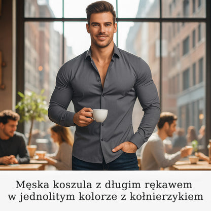 Męska koszula z długim rękawem w jednolitym kolorze
