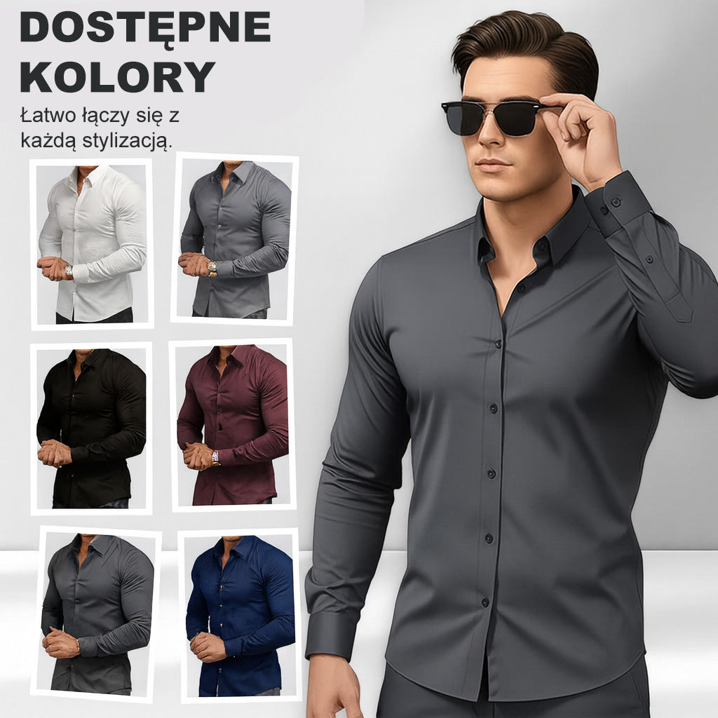 Męska koszula z długim rękawem w jednolitym kolorze