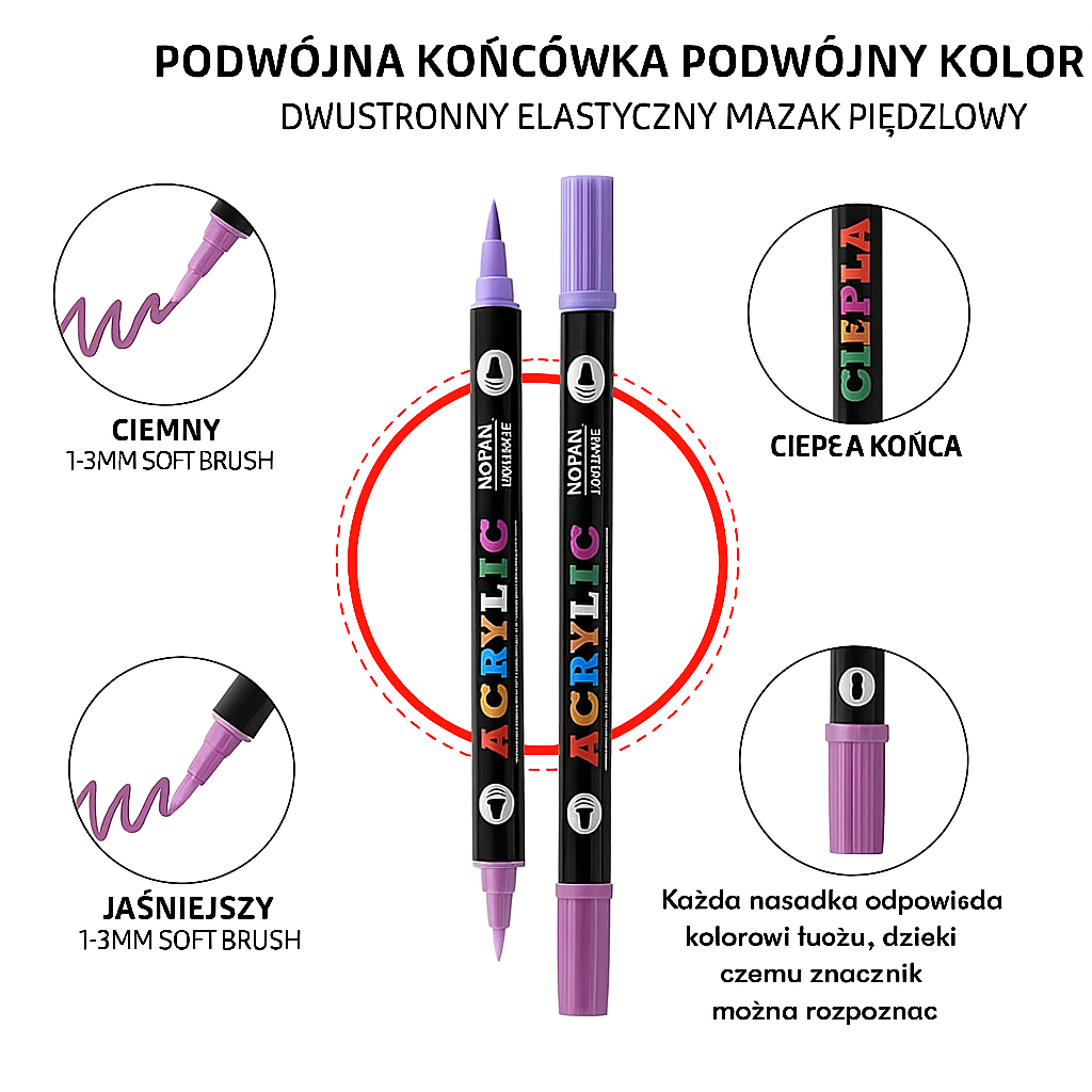 Markery akrylowe z podwójną końcówką